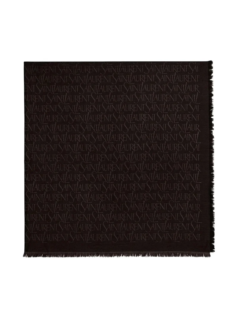 Saint Laurent Women's Monogram Large Square Scarf in Silk and Wool Jacquard - Espresso