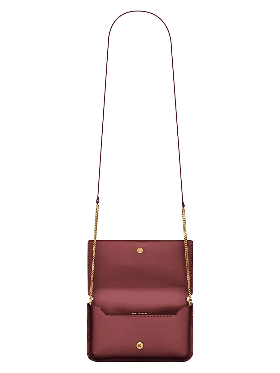 Saint Laurent Women's Cassandre Phone Holder with Strap in Smooth Leather - Rouge Merlot | Thumbnail 2