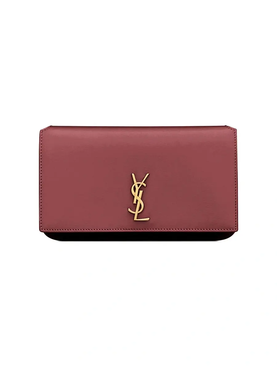 Saint Laurent Women's Cassandre Phone Holder with Strap in Smooth Leather - Rouge Merlot | Thumbnail 3