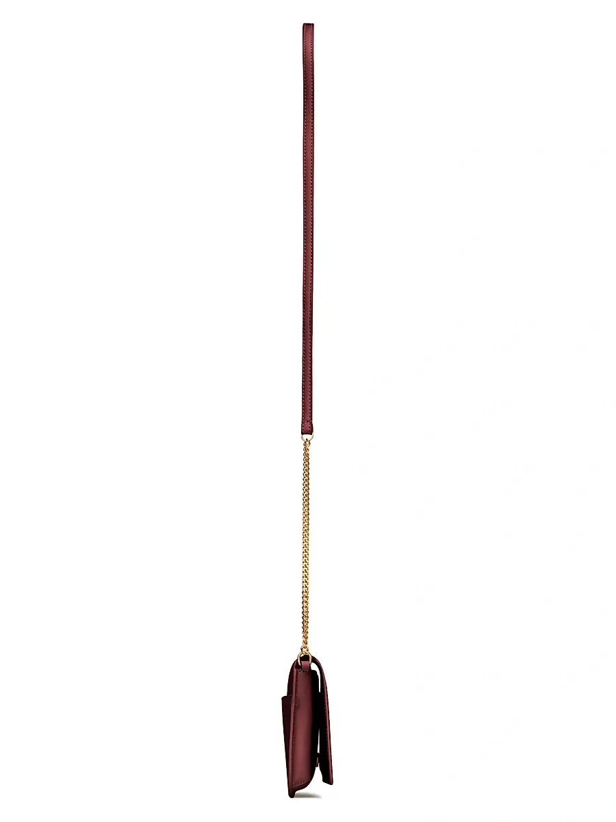 Saint Laurent Women's Cassandre Phone Holder with Strap in Smooth Leather - Rouge Merlot | Thumbnail 4