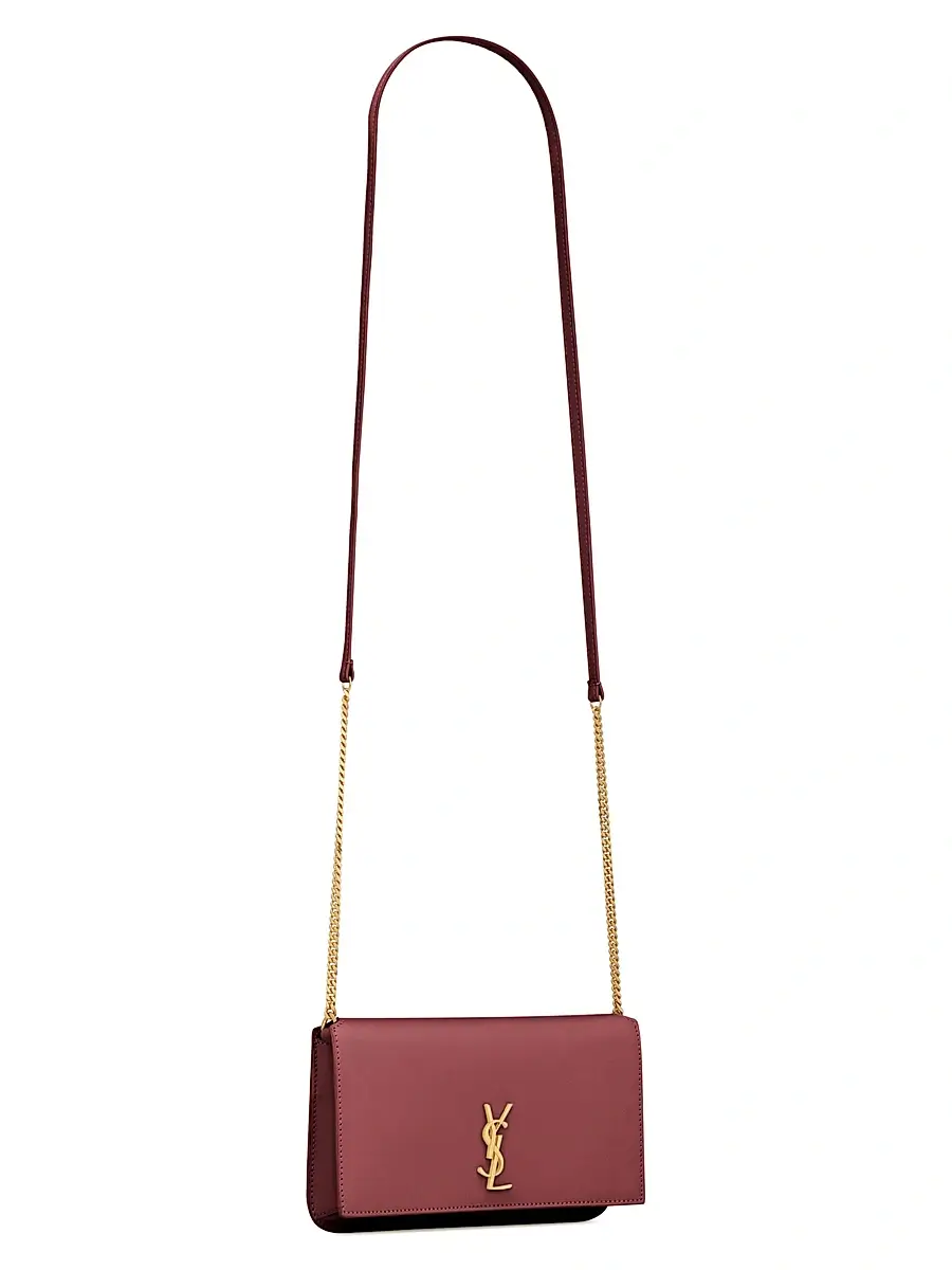Saint Laurent Women's Cassandre Phone Holder with Strap in Smooth Leather - Rouge Merlot | Thumbnail 5