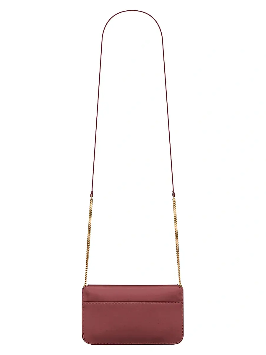 Saint Laurent Women's Cassandre Phone Holder with Strap in Smooth Leather - Rouge Merlot | Thumbnail 6