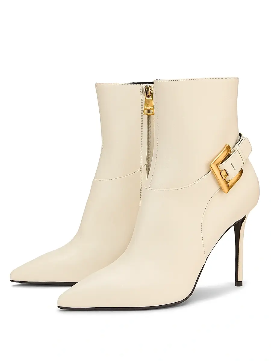 Balmain Women's Anthem 95MM Leather Ankle Boots - Cream | Thumbnail 2