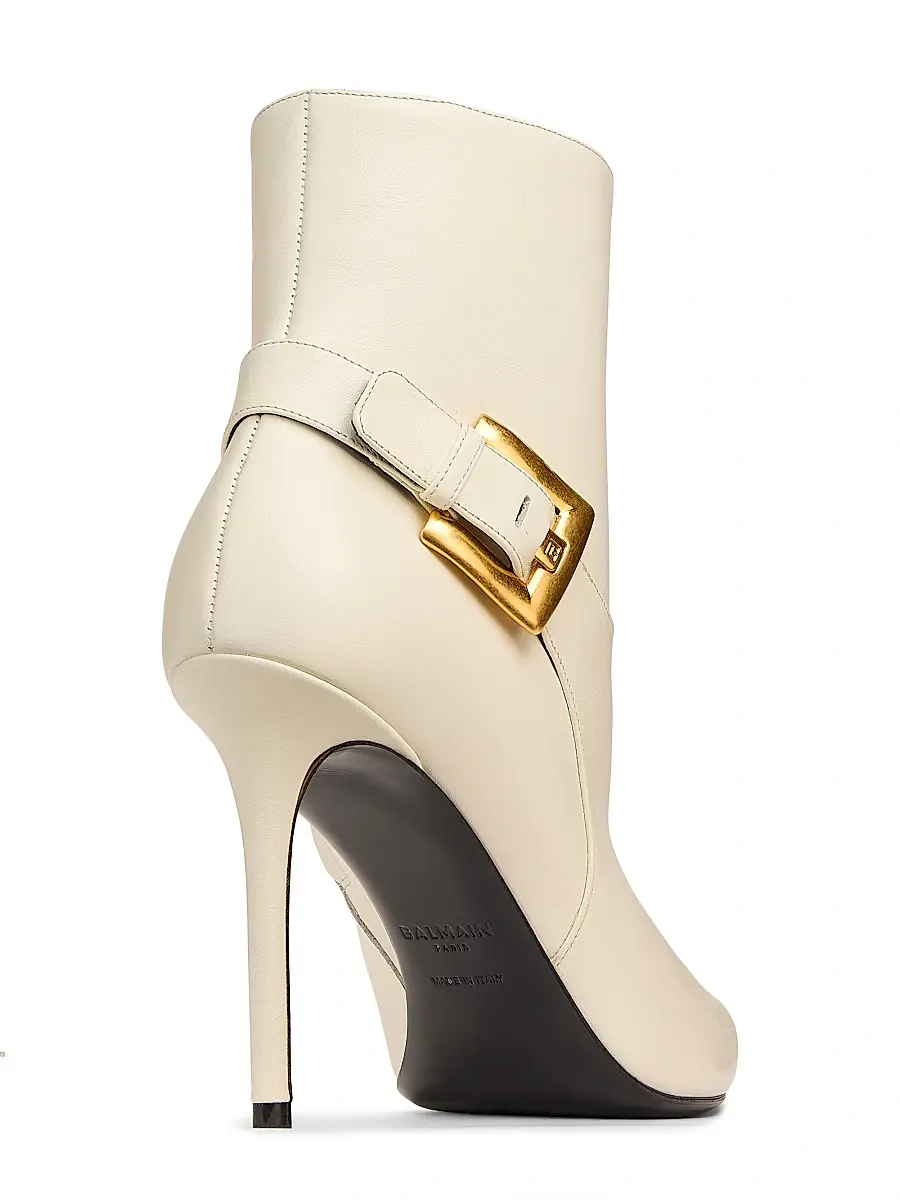 Balmain Women's Anthem 95MM Leather Ankle Boots - Cream | Thumbnail 3