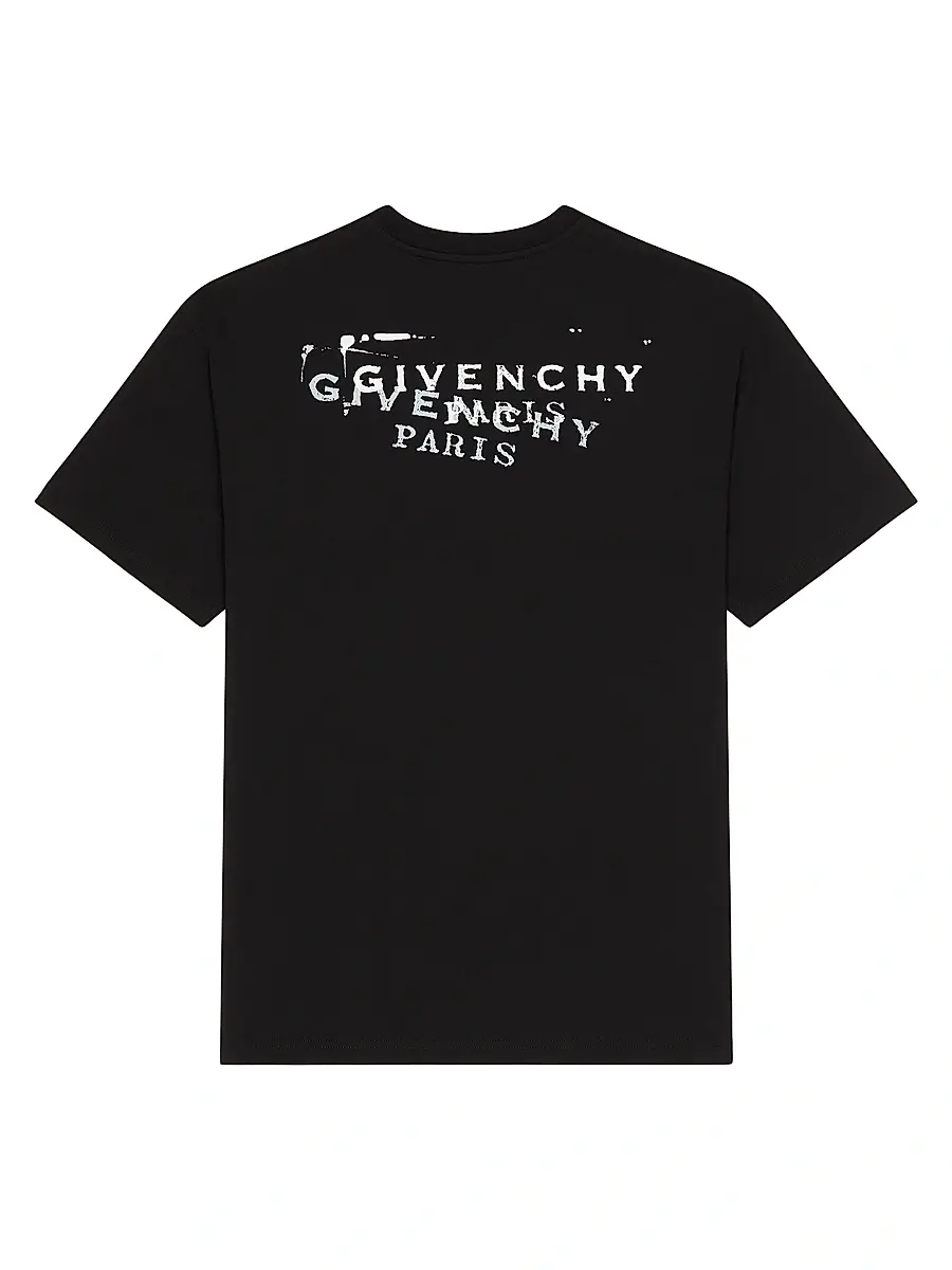 Givenchy Men's T-Shirt in Cotton with Stamp Print - Black | Thumbnail 2 Givenchy Men's T-Shirt in Cotton with Stamp Print - Black | Thumbnail 2