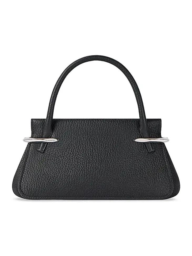 Women's Medium Pinch Top Handle Bag in Grained Leather - Black Women's Medium Pinch Top Handle Bag in Grained Leather - Black
