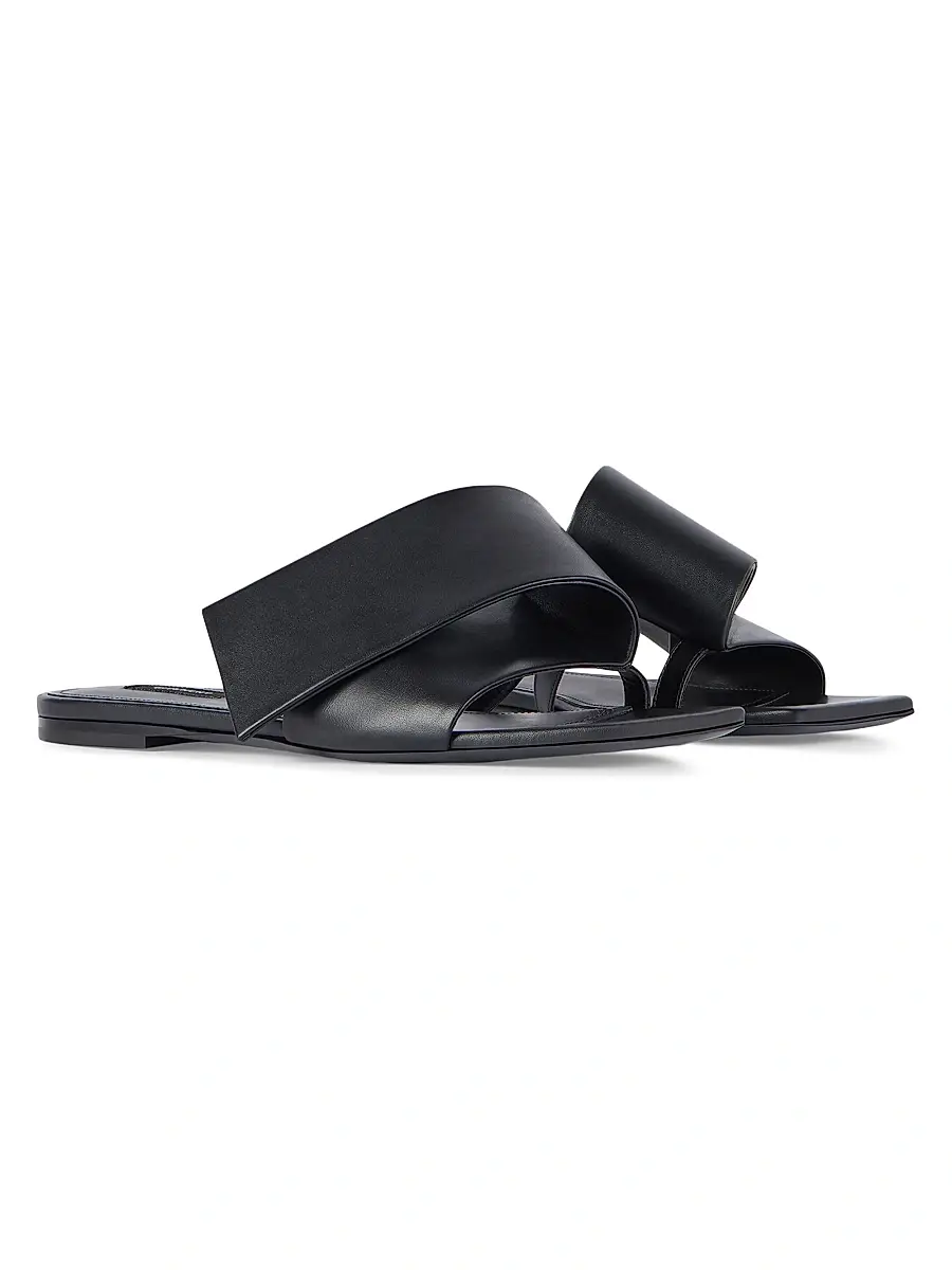 Givenchy Women's Sliced Square Flat Sandals in Leather - Black | Thumbnail 2