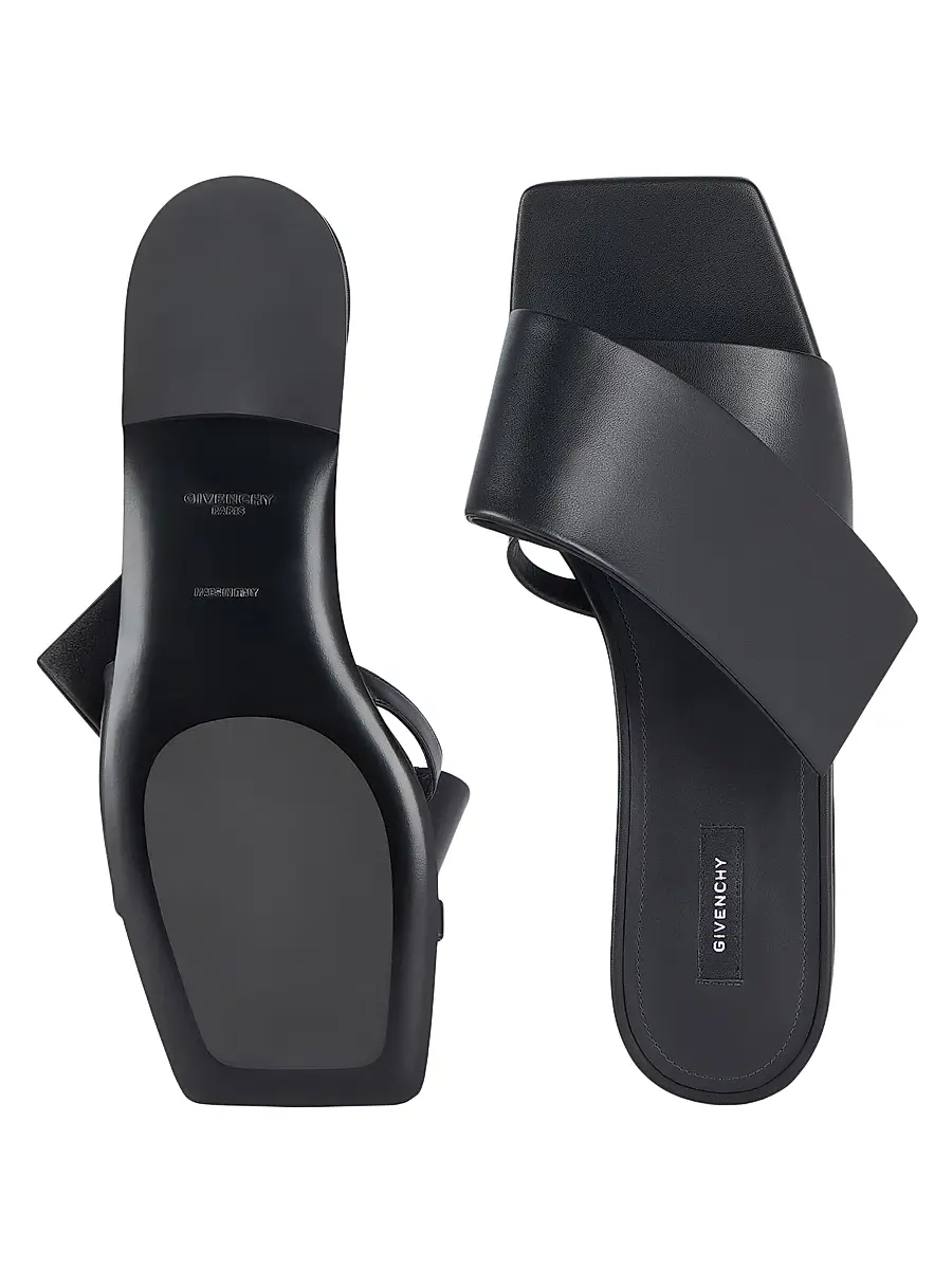 Givenchy Women's Sliced Square Flat Sandals in Leather - Black | Thumbnail 4