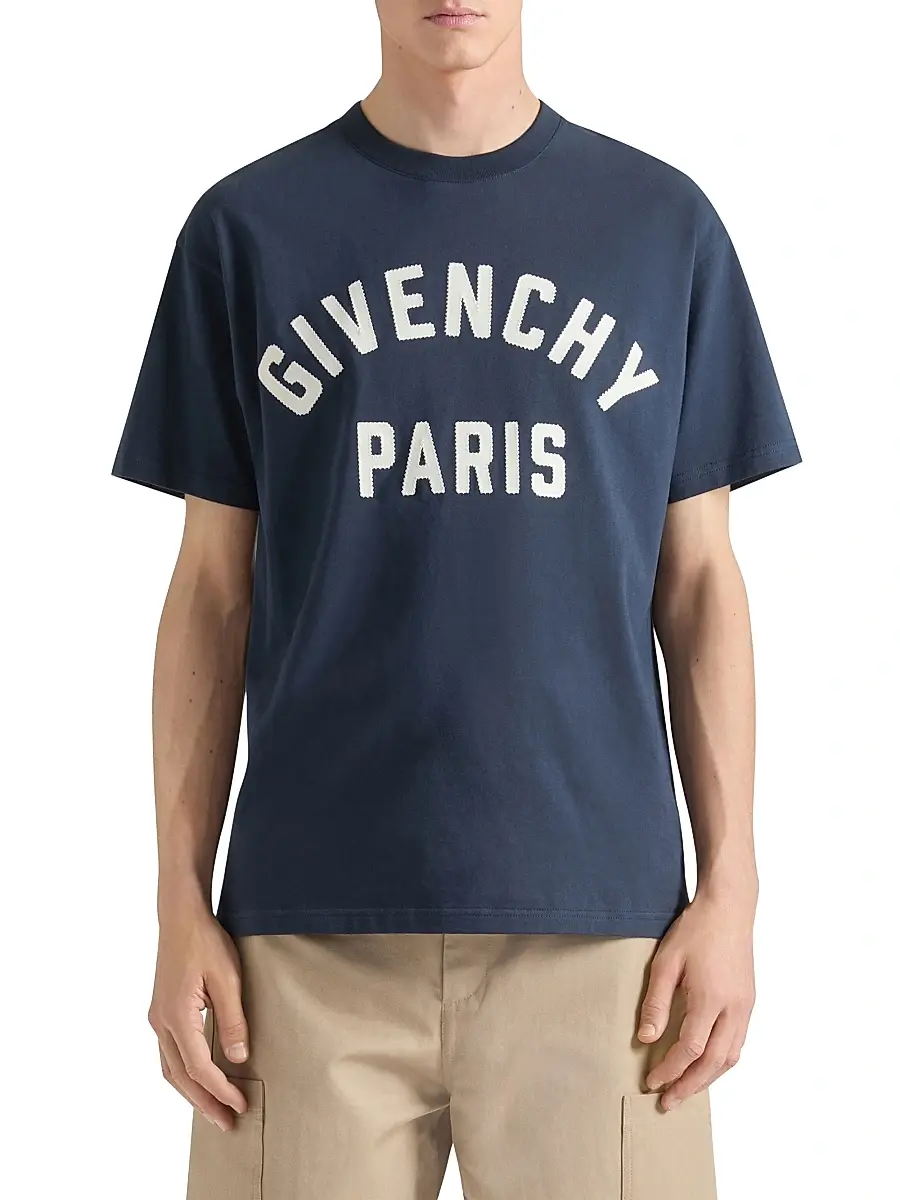Givenchy Men's Paris T-Shirt in Cotton - Navy White | Thumbnail 2 Givenchy Men's Paris T-Shirt in Cotton - Navy White | Thumbnail 2