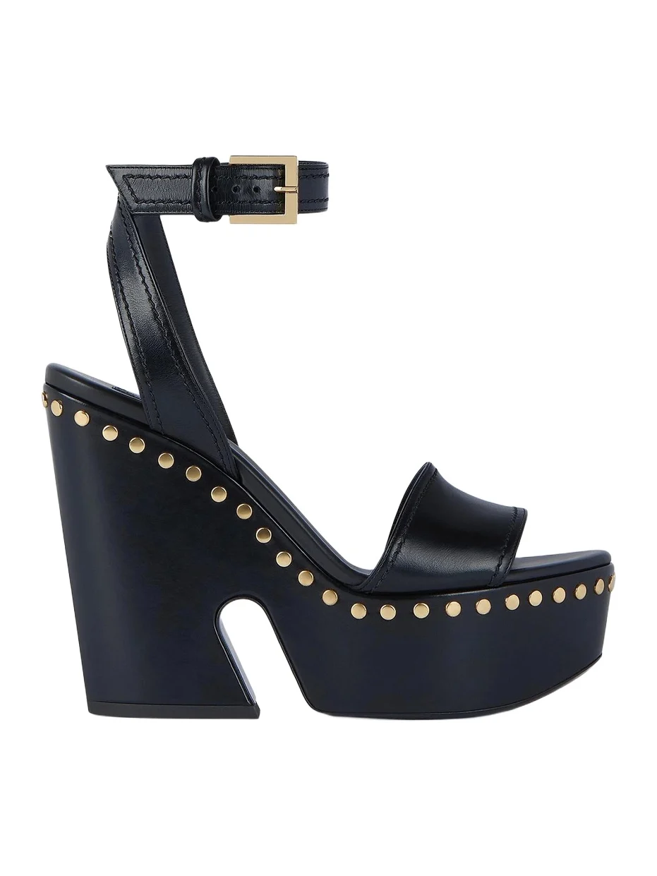 Women's Clog Platform Sandals in Leather with Studs Detail - Black Women's Clog Platform Sandals in Leather with Studs Detail - Black