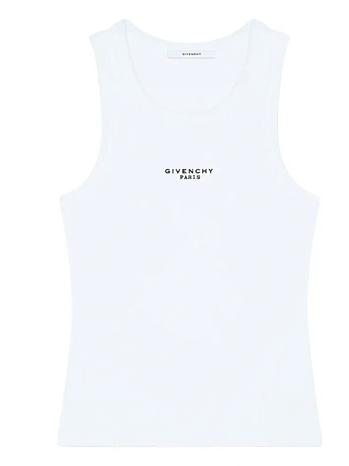 Women's Slim Fit Tank Top in Cotton with Paris Print - White Women's Slim Fit Tank Top in Cotton with Paris Print - White