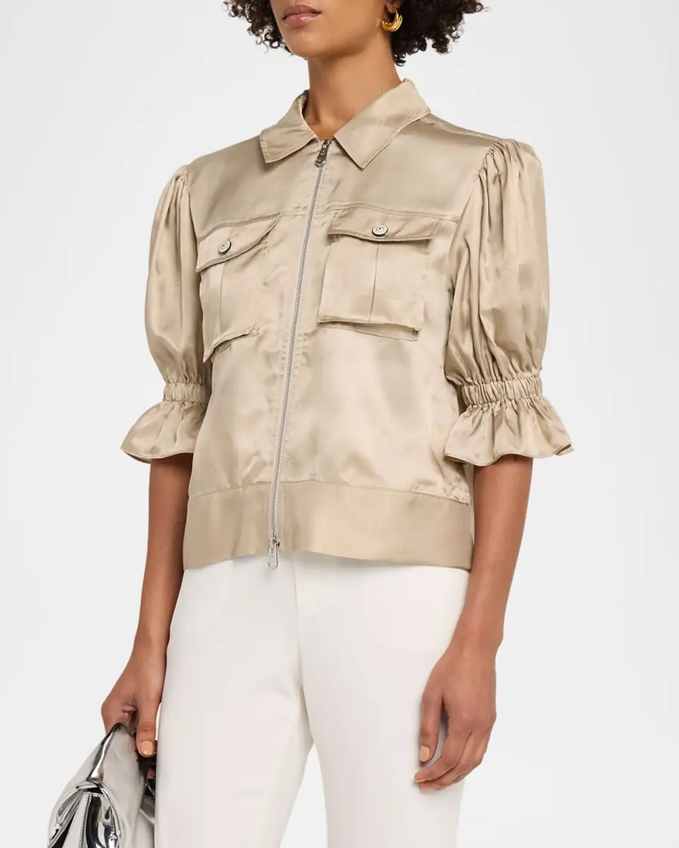 Cinq à Sept Holly Short-Sleeve Sateen Jacket | Thumbnail 4 Cinq à Sept Holly Short-Sleeve Sateen Jacket | Thumbnail 4