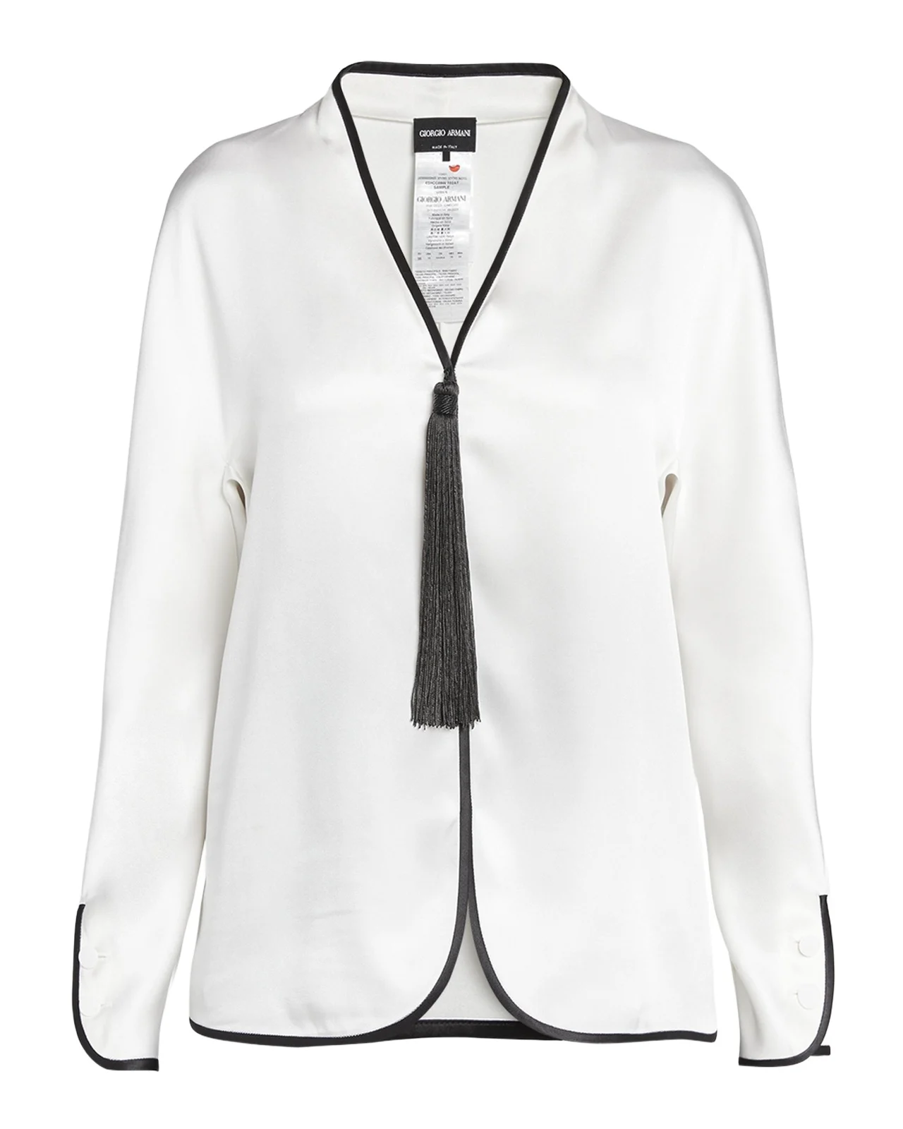 Tassel Silk Blouse with Contrast Tipping Tassel Silk Blouse with Contrast Tipping