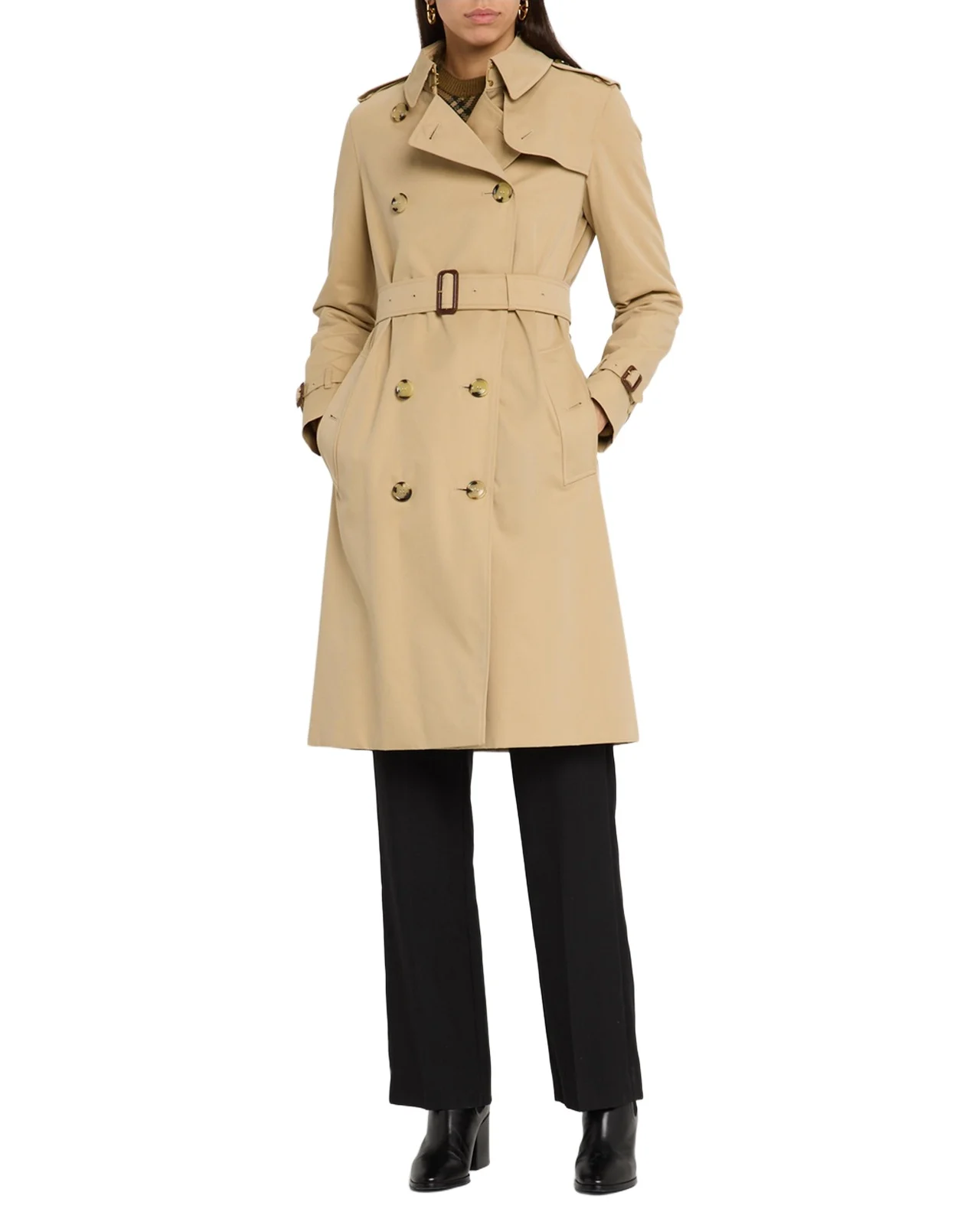 Kensington Organic Belted Double-Breasted Long Trench Coat