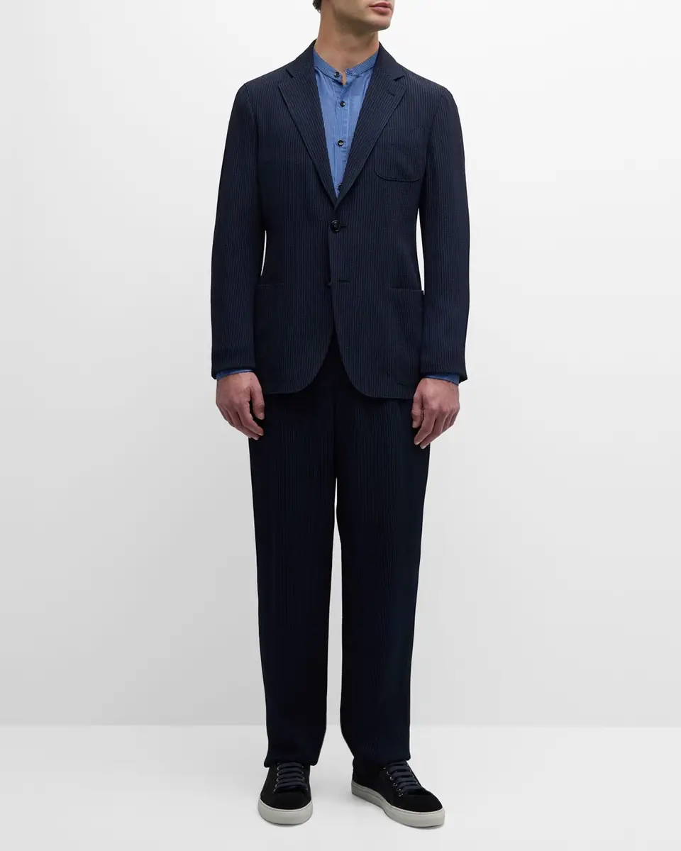 Giorgio Armani Men's Loose-Fit Seersucker Pants | Thumbnail 2