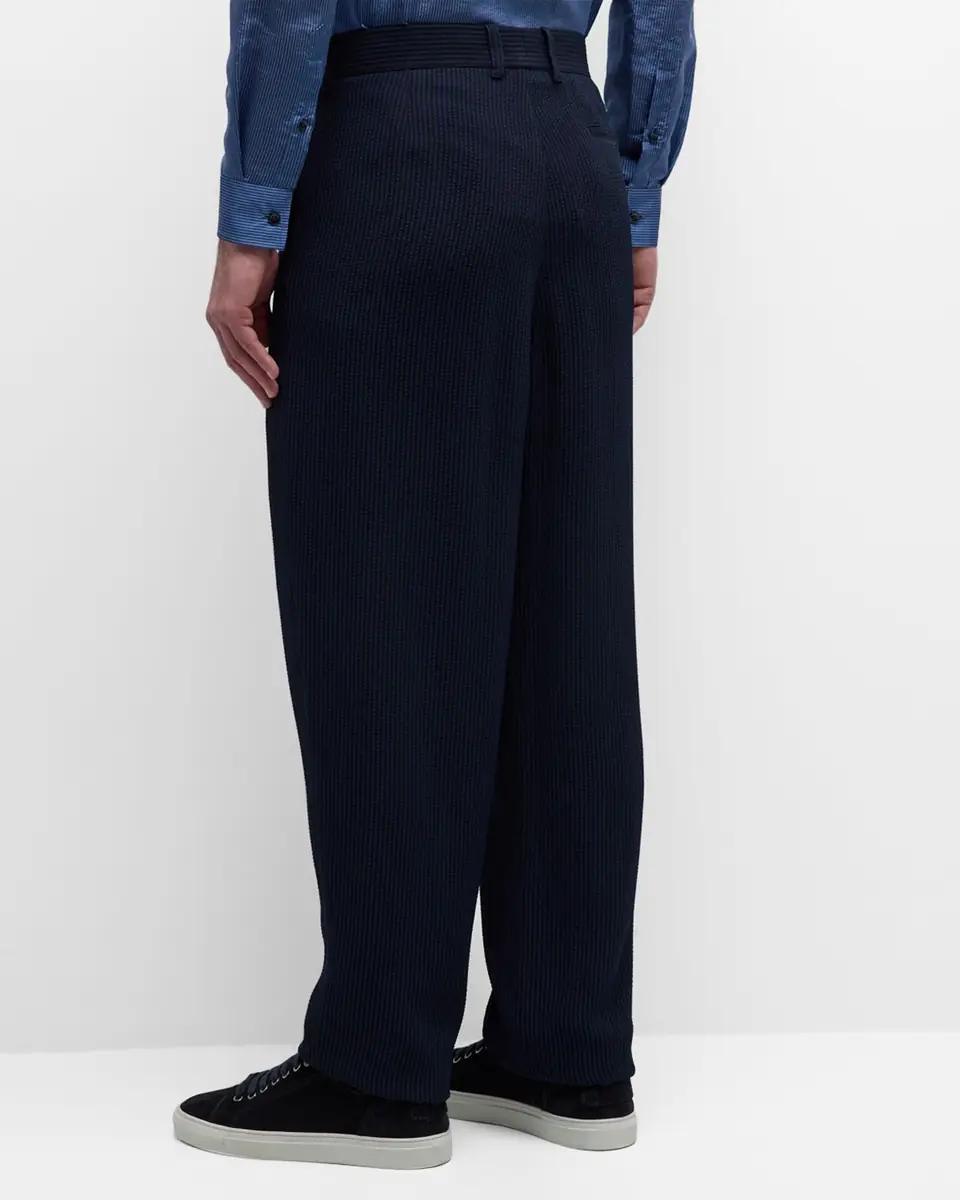 Giorgio Armani Men's Loose-Fit Seersucker Pants | Thumbnail 3