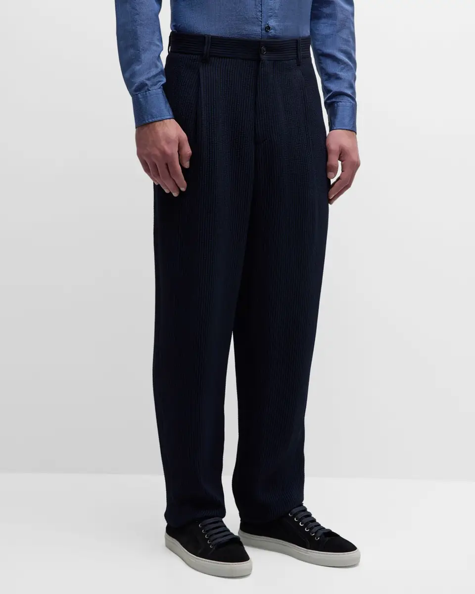 Giorgio Armani Men's Loose-Fit Seersucker Pants | Thumbnail 4