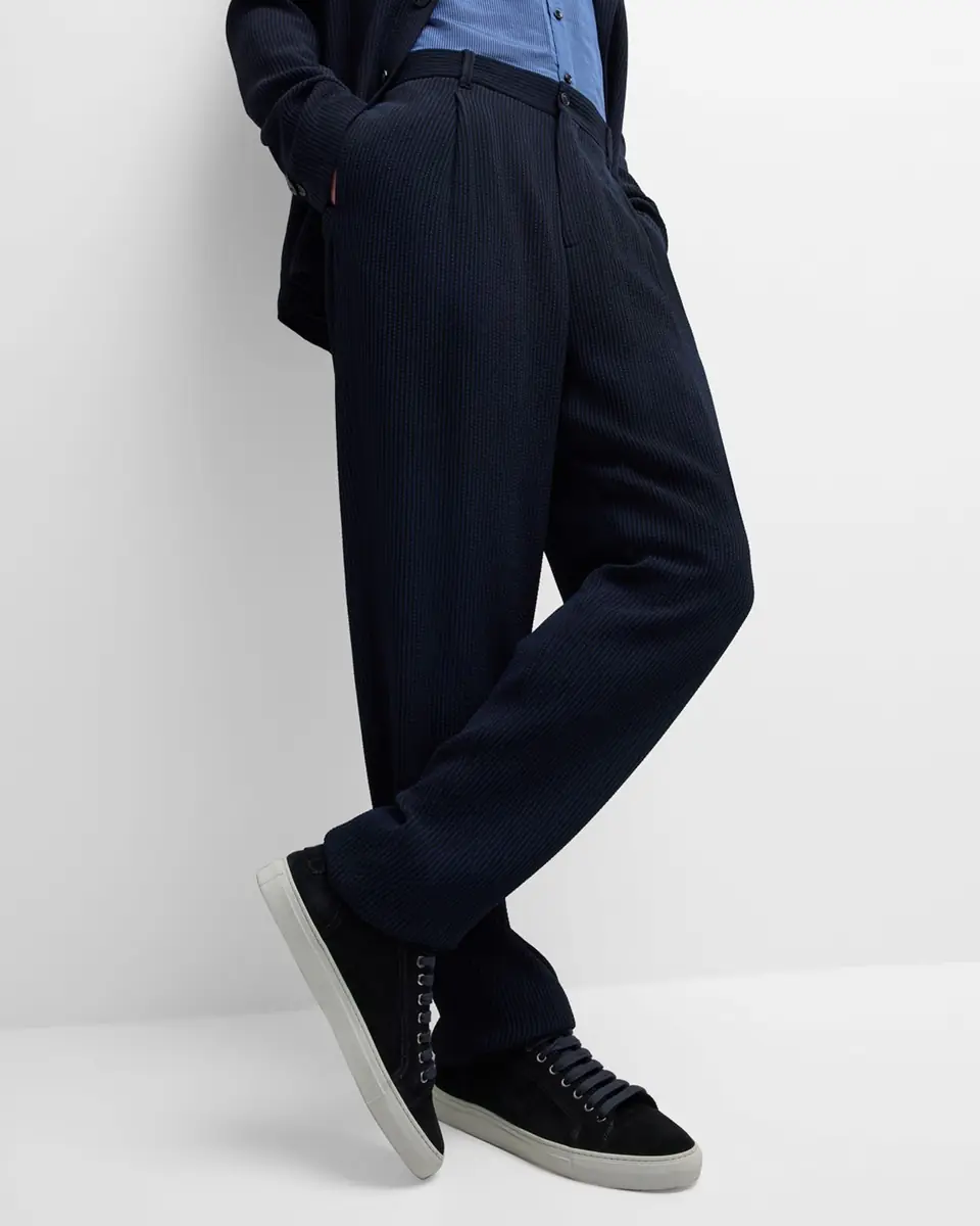Giorgio Armani Men's Loose-Fit Seersucker Pants | Thumbnail 6