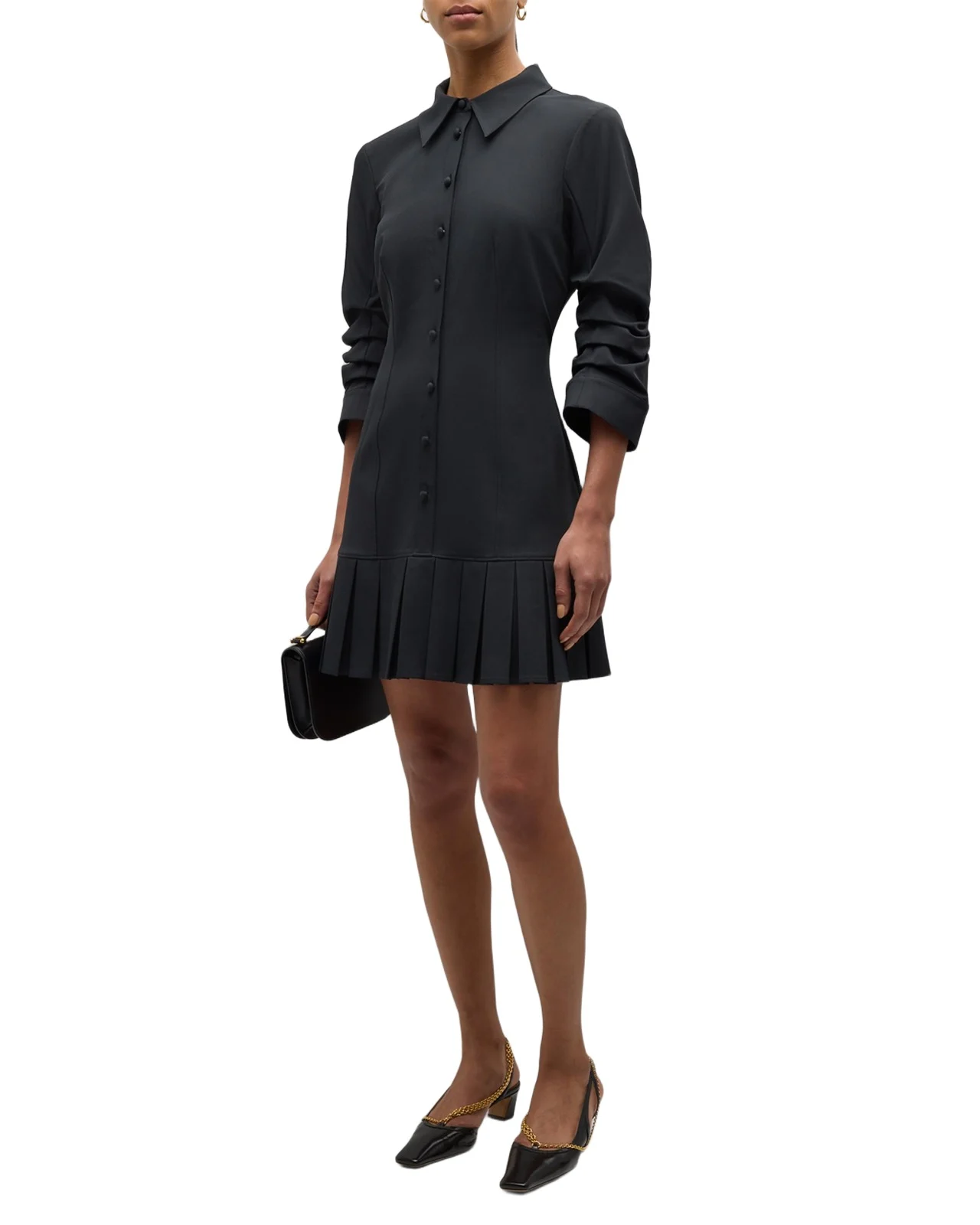Lucilla Topstitched Pleated-Hem Mini Shirtdress Lucilla Topstitched Pleated-Hem Mini Shirtdress