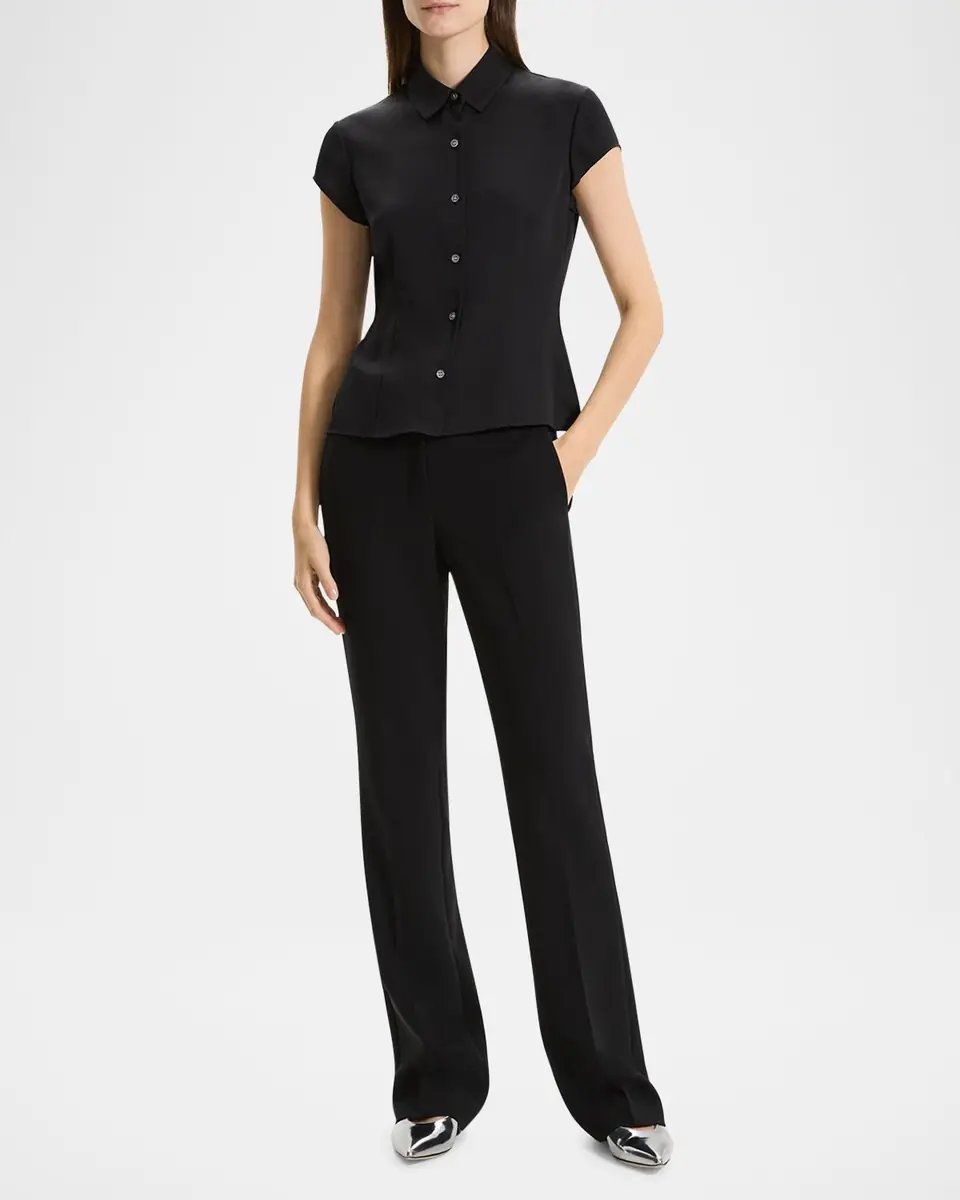 Theory Cap-Sleeve Modern Silk Georgette Blouse | Thumbnail 2 Theory Cap-Sleeve Modern Silk Georgette Blouse | Thumbnail 2