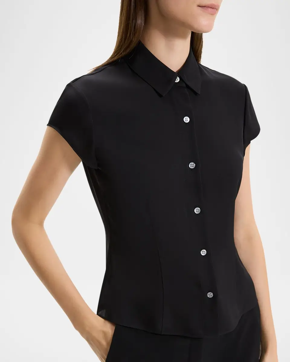 Theory Cap-Sleeve Modern Silk Georgette Blouse | Thumbnail 4 Theory Cap-Sleeve Modern Silk Georgette Blouse | Thumbnail 4