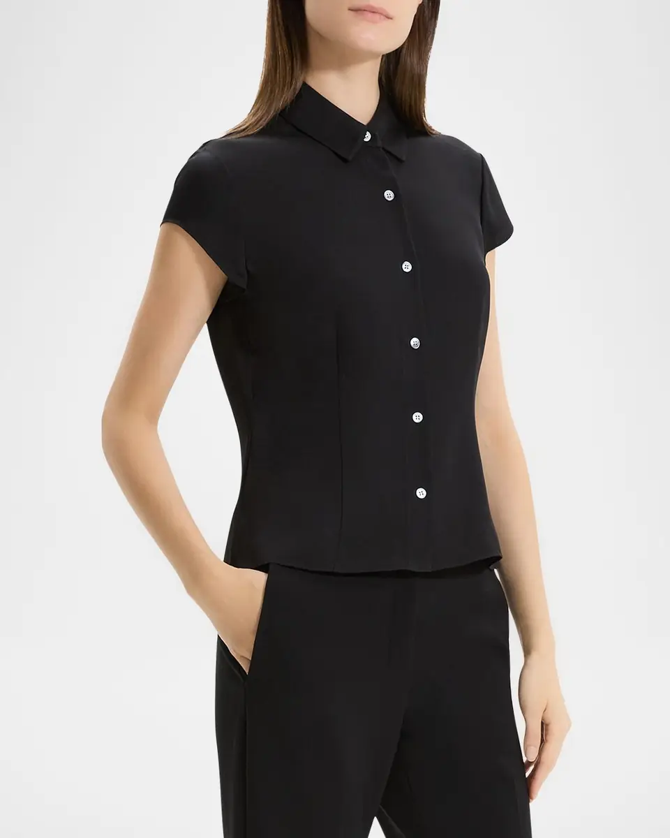 Theory Cap-Sleeve Modern Silk Georgette Blouse | Thumbnail 5 Theory Cap-Sleeve Modern Silk Georgette Blouse | Thumbnail 5
