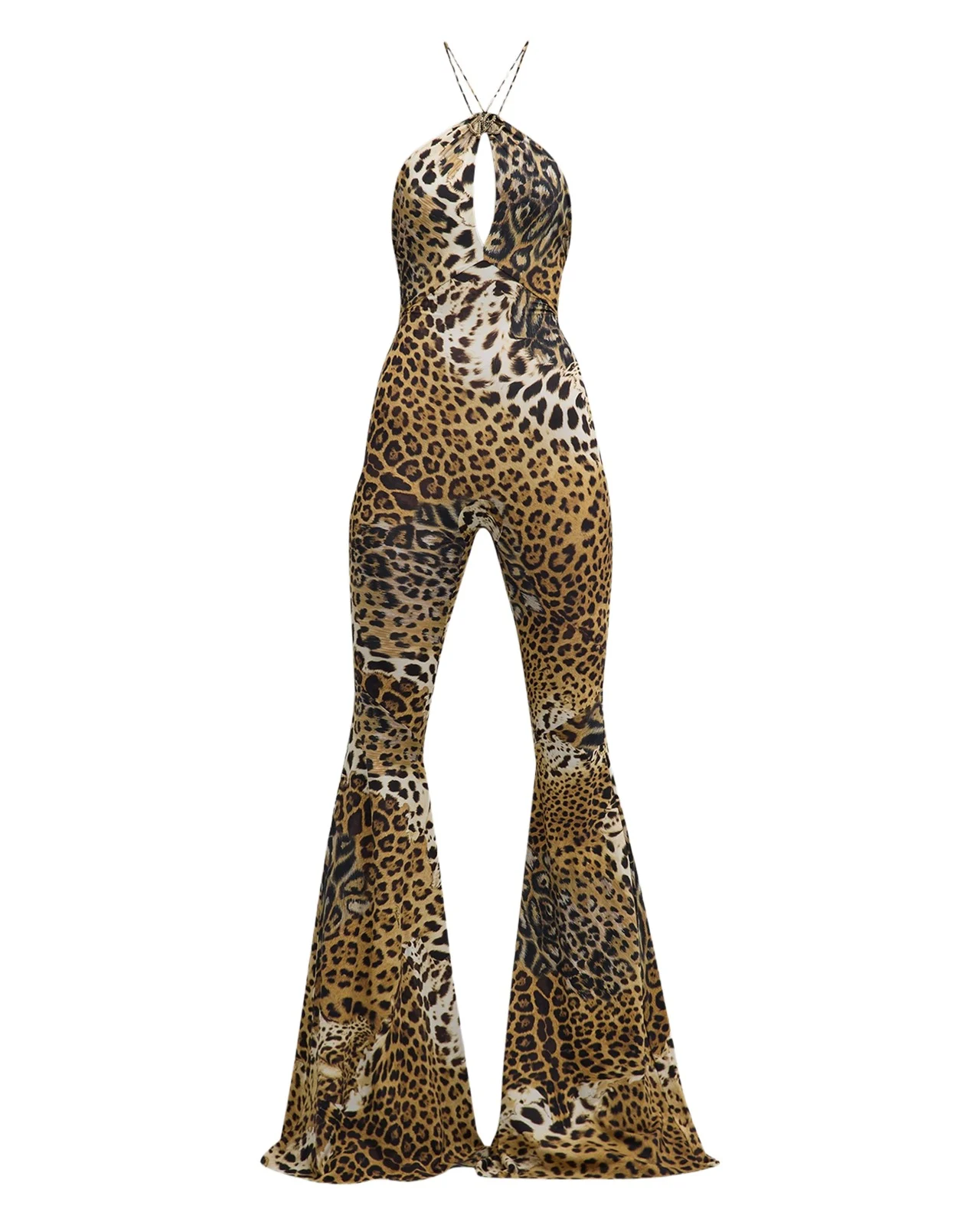Leopard-Print Halter Flared Jumpsuit Leopard-Print Halter Flared Jumpsuit
