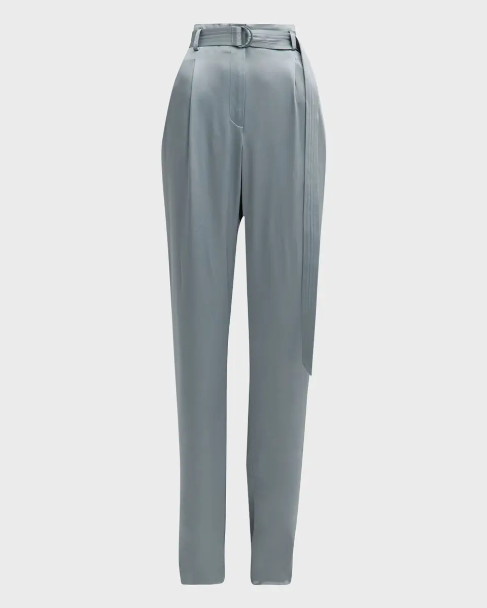 Lapointe High-Rise Belted Pleated Straight-Leg Doubleface Satin Pants | Thumbnail 2