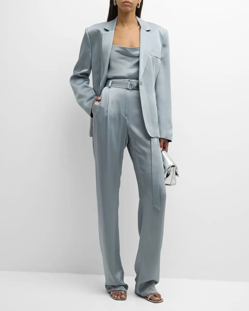 Lapointe High-Rise Belted Pleated Straight-Leg Doubleface Satin Pants | Thumbnail 3