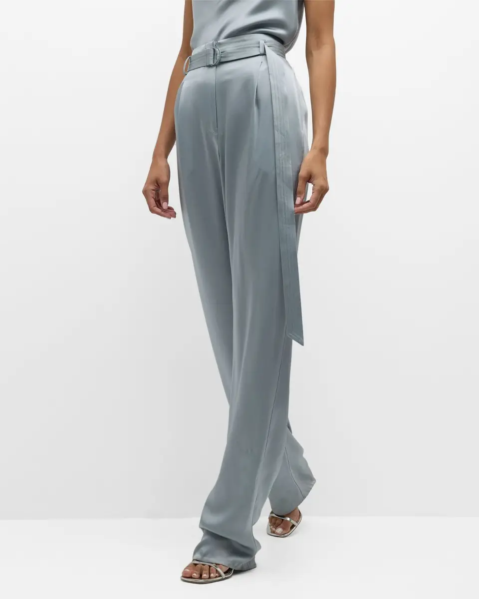 Lapointe High-Rise Belted Pleated Straight-Leg Doubleface Satin Pants | Thumbnail 7