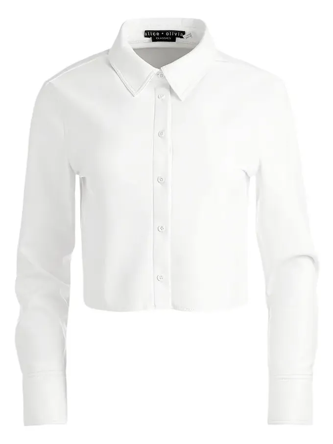 Alice + Olivia Leon Cropped Vegan Leather Button-Front Shirt