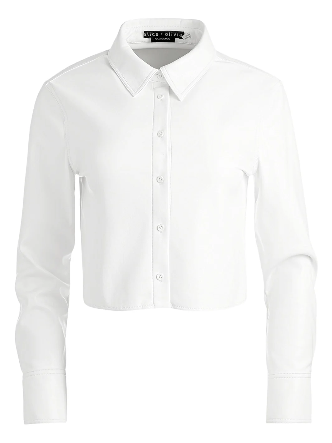 Leon Cropped Vegan Leather Button-Front Shirt Leon Cropped Vegan Leather Button-Front Shirt