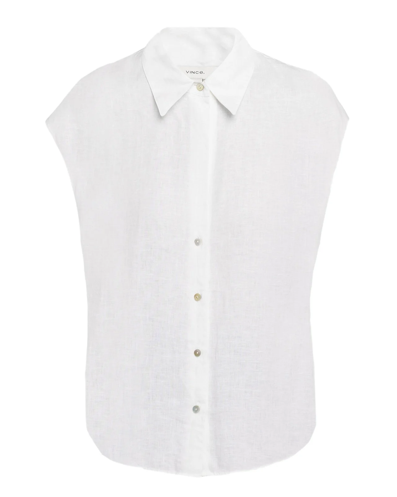 Vince Cap-Sleeve Linen Button-Front Blouse