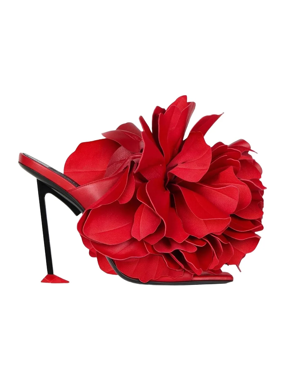Givenchy Women's Boudoir Heeled Mules in Leather with Petals - Vermillon