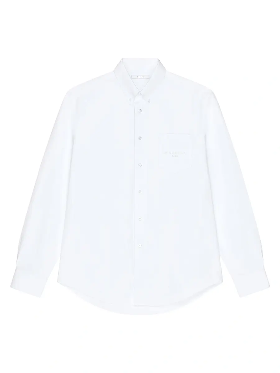 Givenchy Men's Shirt in Cotton Oxford with Paris Jacquard - White | Image 1 Givenchy Men's Shirt in Cotton Oxford with Paris Jacquard - White | Image 1