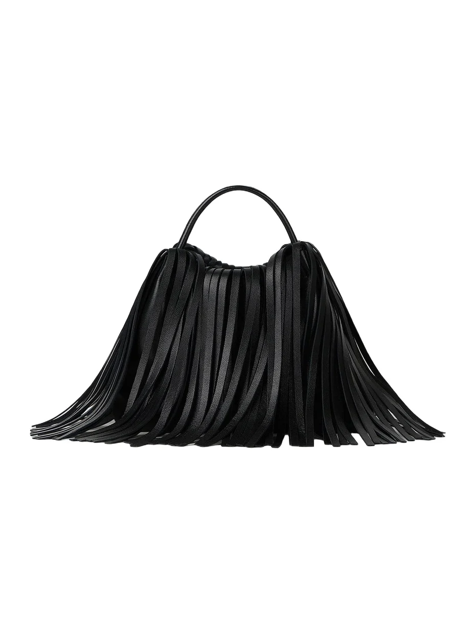 Givenchy Women's Nano Facet Top Handle Bag in Leather with Fringes - Black