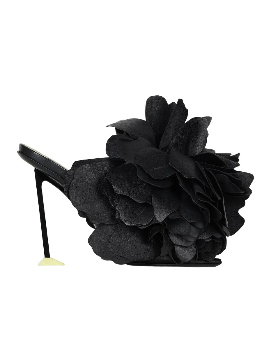 Givenchy Women's Boudoir Heeled Mules in Leather with Petals - Black