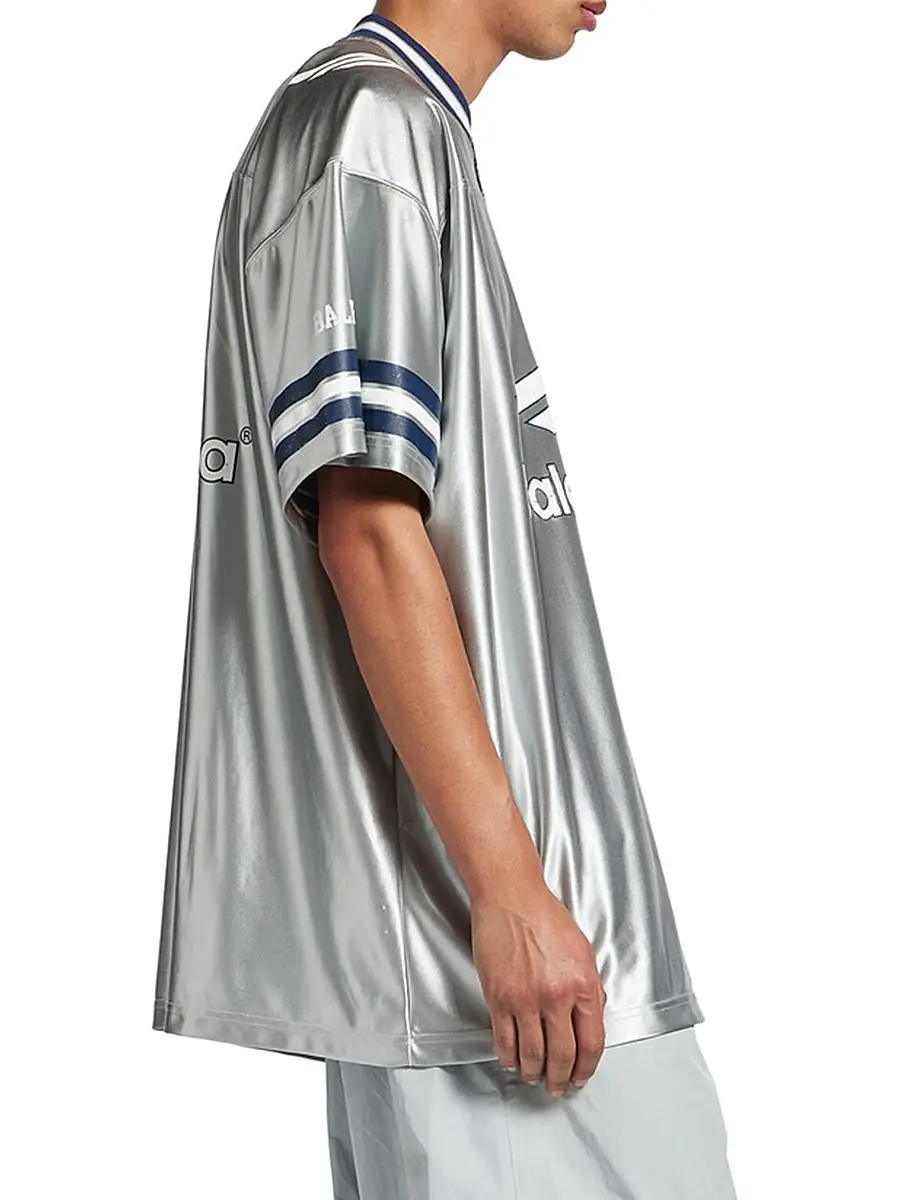 Balenciaga Men's 3B Football V-Neck Oversized T-Shirt | Thumbnail 4 Balenciaga Men's 3B Football V-Neck Oversized T-Shirt | Thumbnail 4