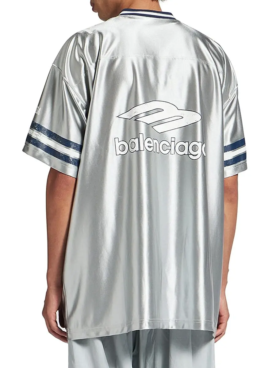 Balenciaga Men's 3B Football V-Neck Oversized T-Shirt | Thumbnail 5 Balenciaga Men's 3B Football V-Neck Oversized T-Shirt | Thumbnail 5