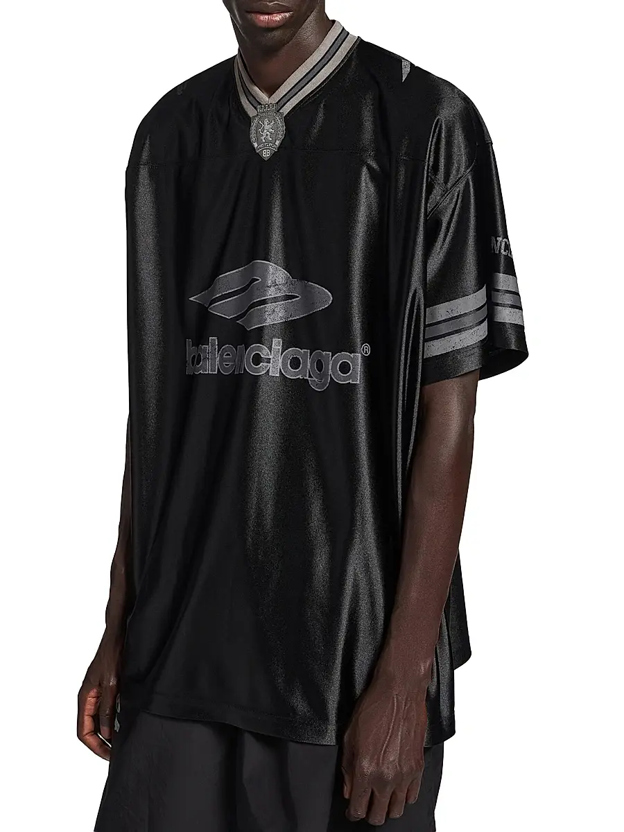 Balenciaga Men's 3B Football V-Neck Oversized T-Shirt | Thumbnail 3 Balenciaga Men's 3B Football V-Neck Oversized T-Shirt | Thumbnail 3