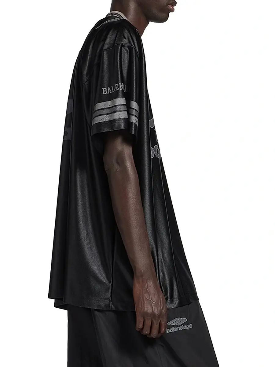 Balenciaga Men's 3B Football V-Neck Oversized T-Shirt | Thumbnail 4 Balenciaga Men's 3B Football V-Neck Oversized T-Shirt | Thumbnail 4
