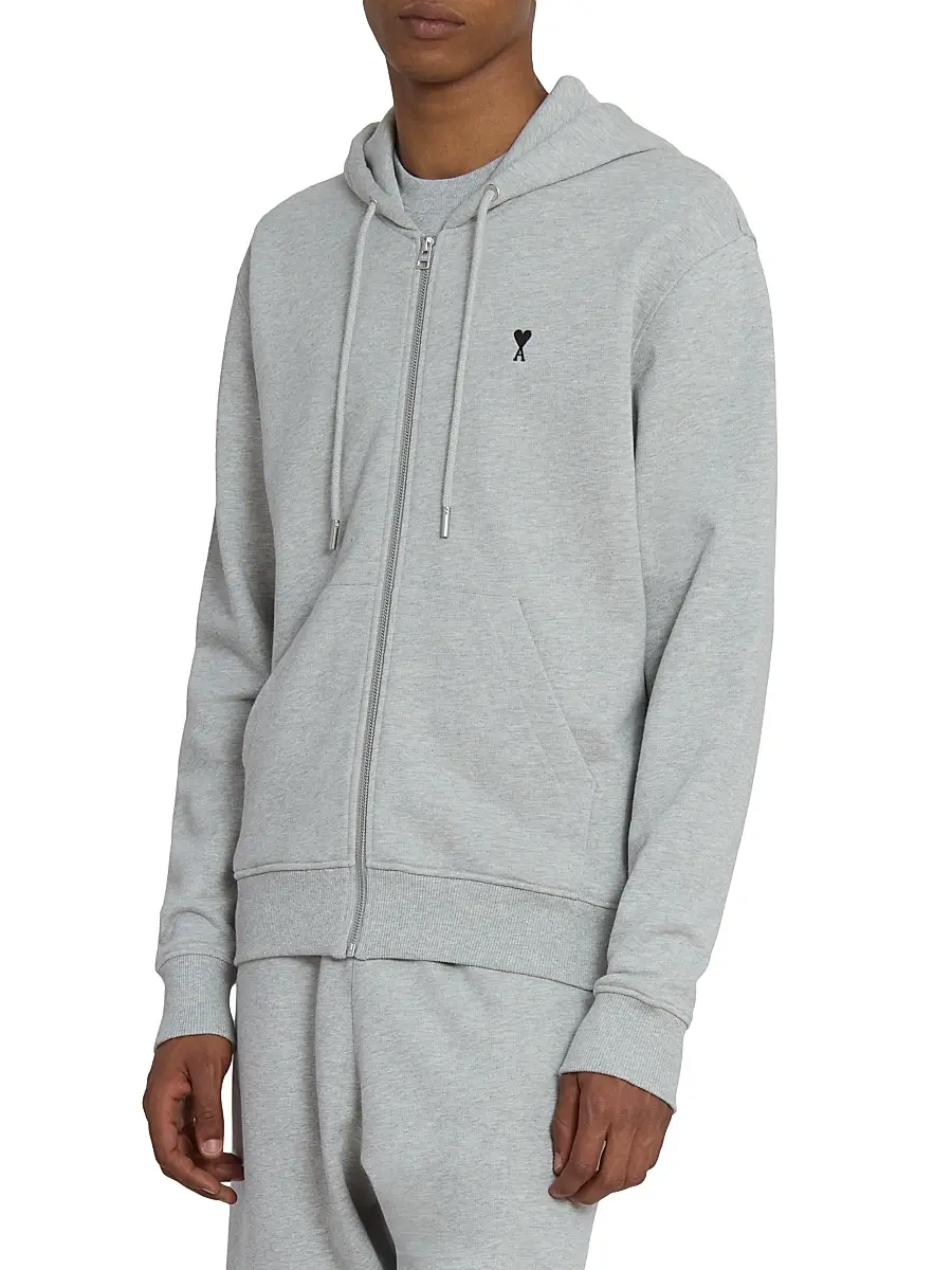 AMI PARIS Men's Ami de Coeur Cotton Zip-Front Hoodie | Thumbnail 4 AMI PARIS Men's Ami de Coeur Cotton Zip-Front Hoodie | Thumbnail 4