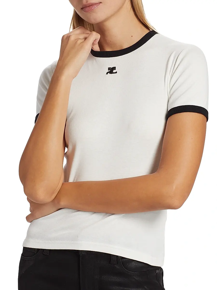 Courrèges Women's Reedition Contrast Cotton Tee | Thumbnail 6