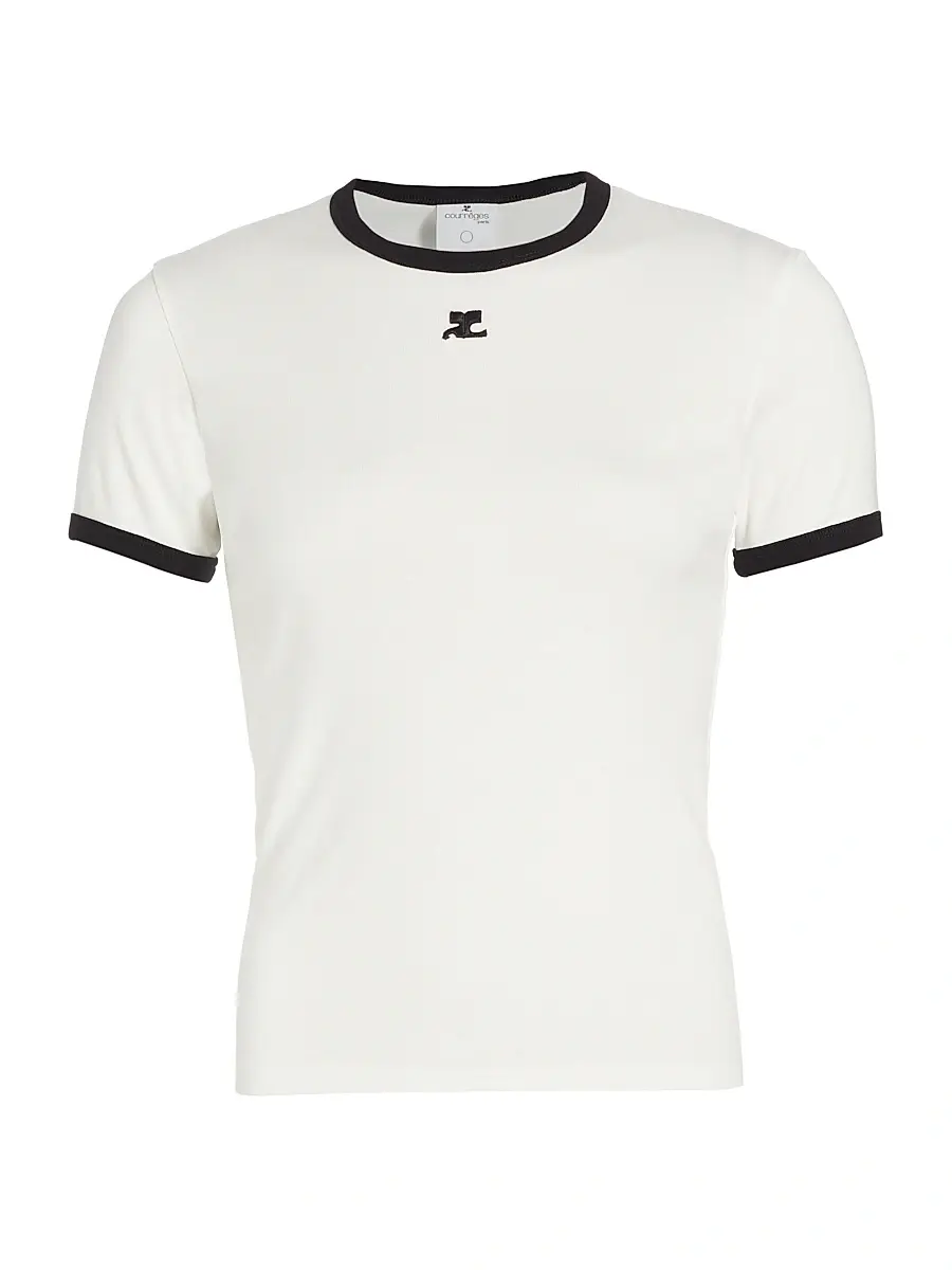 Courrèges Women's Reedition Contrast Cotton Tee - Heritage White Black | Image 1 Courrèges Women's Reedition Contrast Cotton Tee - Heritage White Black | Image 1