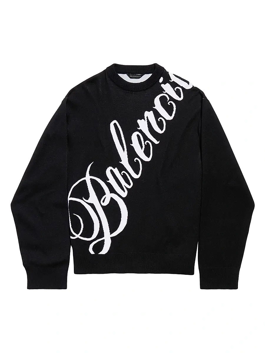 Balenciaga Men's Big B Crewneck Sweater - Black White | Image 1 Balenciaga Men's Big B Crewneck Sweater - Black White | Image 1