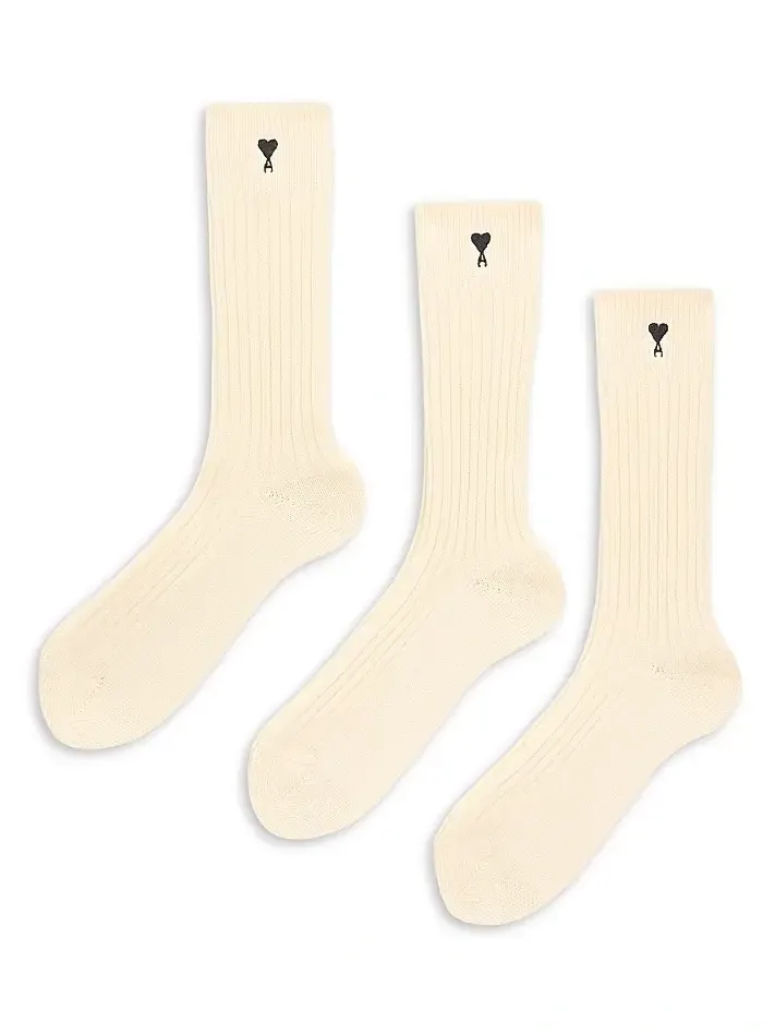 AMI PARIS Men's Rib-Knit Cotton-Blend Socks 3-Pack