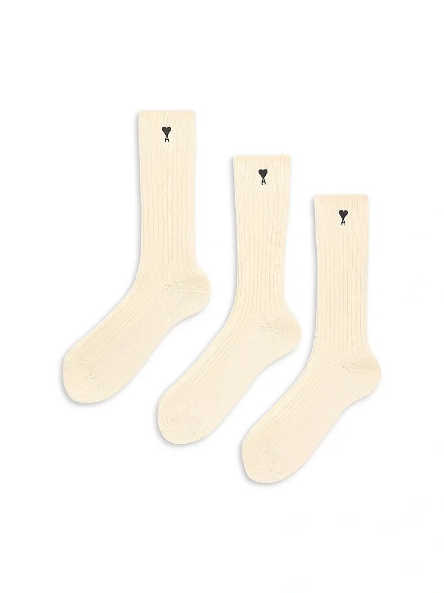 AMI PARIS Men's Quota Rib-Knit Cotton-Blend Socks 3-Pack - Ecru - Size 10 | Image 1 AMI PARIS Men's Quota Rib-Knit Cotton-Blend Socks 3-Pack - Ecru - Size 10 | Image 1