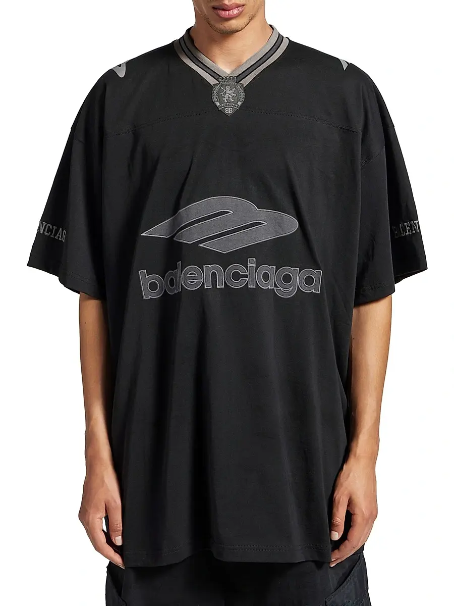 Balenciaga Men's 3B Football V-Neck Oversized T-Shirt | Thumbnail 3 Balenciaga Men's 3B Football V-Neck Oversized T-Shirt | Thumbnail 3