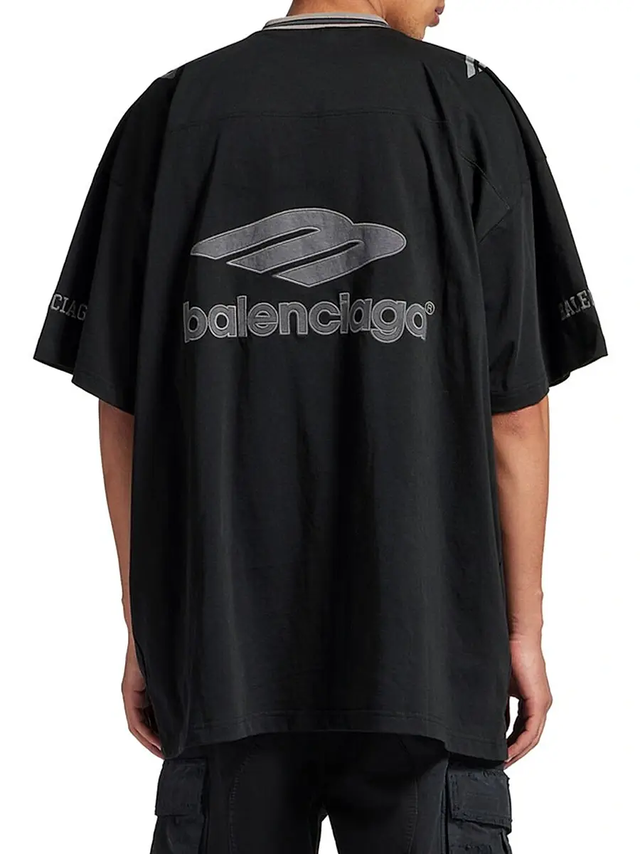 Balenciaga Men's 3B Football V-Neck Oversized T-Shirt | Thumbnail 4 Balenciaga Men's 3B Football V-Neck Oversized T-Shirt | Thumbnail 4