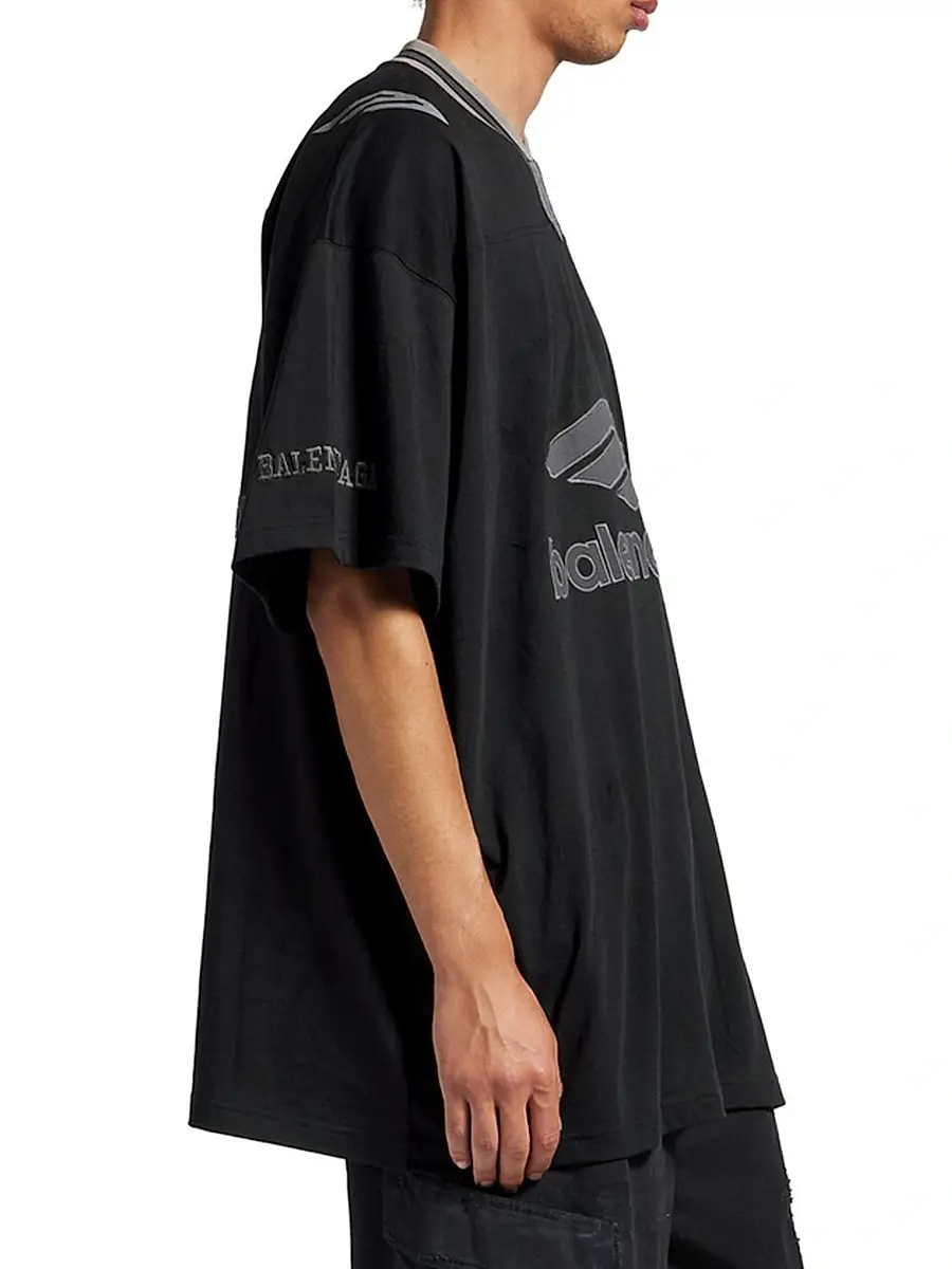 Balenciaga Men's 3B Football V-Neck Oversized T-Shirt | Thumbnail 5 Balenciaga Men's 3B Football V-Neck Oversized T-Shirt | Thumbnail 5